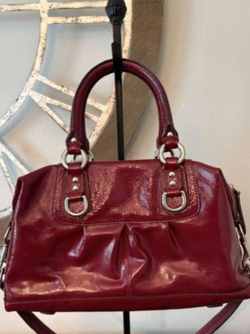 Coach Ashley Burgundy Red Patent Leather Satchel Handbag F15455 - Picture 4 of 16